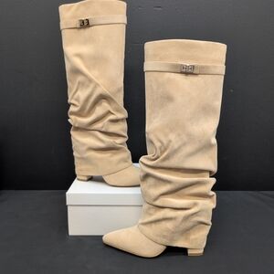 Edyisa Lavista Slouchy Suede Knee High Boots EU 37 Beige